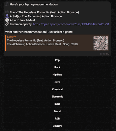 Music Recommender Telegram Bot